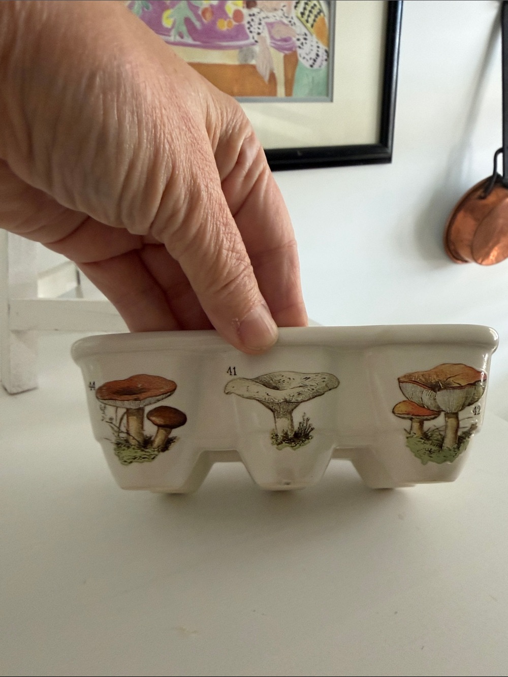 Ceramic Six Egg Holder /Craft Supplies Storage with Mushroom Motif
